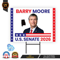 Barry Moore For Alabama Senate 2026 Yard Sign, Corrugated Plastic Senate Elections, Race Red White & Blue Yard Sign with Metal H-Stake