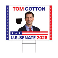 Tom Cotton For Arkansas Senate 2026 Yard Sign, Corrugated Plastic Senate Elections Race Red White & Blue Yard Sign with Metal H-Stake