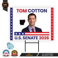 Tom Cotton For Arkansas Senate 2026 Yard Sign, Corrugated Plastic Senate Elections Race Red White & Blue Yard Sign with Metal H-Stake