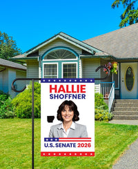 Hallie Shoffner For Arkansas Senate 2026 Garden Flag, Double Sided, 2026 Senate Flag, Elections Flag, Race Red White & Blue Flag