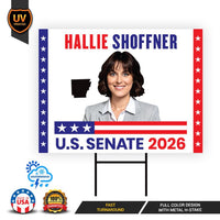 Hallie Shoffner For Arkansas Senate 2026 Yard Sign, Corrugated Plastic Senate Elections Race Red White & Blue Yard Sign with Metal H-Stake