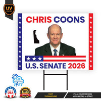 Chris Coons For Delaware Senate 2026 Yard Sign, Corrugated Plastic Senate Elections, Race Red White & Blue Yard Sign with Metal H-Stake
