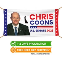 Chris Coons For Delaware U.S. Senate Banner Sign, 13 oz Waterproof US Senate Election 2026, Democrate Vinyl Banner With Metal Grommets
