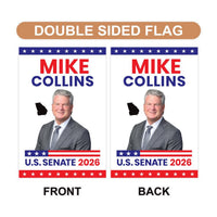 Mike Collins For Georgia Senate 2026 Garden Flag, Double Sided, 2026 Senate Flag, Elections Flag, Anti-Trump, Race Red White & Blue Flag