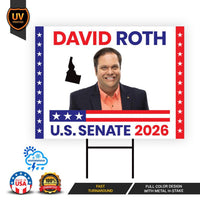 David Roth For Idaho Senate 2026 Yard Sign, Corrugated Plastic Senate Elections, Race Red White & Blue Yard Sign with Metal H-Stake