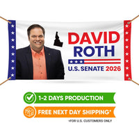David Roth For Idaho U.S. Senate Banner Sign, 13 oz Waterproof US Senate Election 2026, Democratic Party Vinyl Banner With Metal Grommets