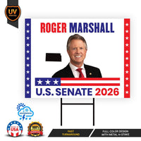 Roger Marshall For Kansas Senate 2026 Yard Sign, Corrugated Plastic Senate Elections, Race Red White & Blue Yard Sign with Metal H-Stake