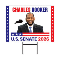Charles Booker For Kentucky Senate 2026 Yard Sign, Corrugated Plastic Senate Elections, Race Red White & Blue Yard Sign with Metal H-Stake