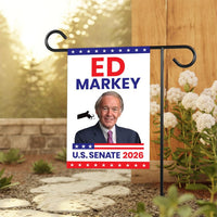 Ed Markey For Massachusetts Senate 2026 Garden Flag, Double Sided, 2026 Senate Flag, Elections Flag, Anti-Trump, Race Red White & Blue Flag