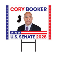 Cory Booker For New Jersey Senate 2026 Yard Sign, Corrugated Plastic Senate Elections, Race Red White & Blue Yard Sign with Metal H-Stake