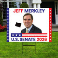 Jeff Merkley For Oregon Senate 2026 Yard Sign, Corrugated Plastic Senate Elections, Race Red White & Blue Yard Sign with Metal H-Stake