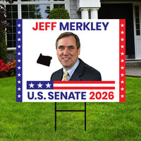 Jeff Merkley For Oregon Senate 2026 Yard Sign, Corrugated Plastic Senate Elections, Race Red White & Blue Yard Sign with Metal H-Stake