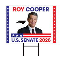 Roy Cooper For North Carolina Senate 2026 Yard Sign, Corrugated Senate Elections, Race Red White & Blue Yard Sign with Metal H-Stake