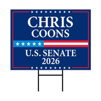 Chris Coons For Delaware Senate 2026 Yard Sign, Corrugated Plastic Senate Elections, Race Red White & Blue Yard Sign with Metal H-Stake
