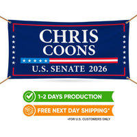 Chris Coons For Delaware U.S. Senate Banner Sign, 13 oz Waterproof US Senate Election 2026, Democrate Vinyl Banner With Metal Grommets