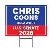 Chris Coons For Delaware Senate 2026 Yard Sign, Corrugated Plastic Senate Elections, Race Red White & Blue Yard Sign with Metal H-Stake