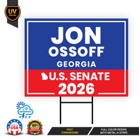 Jon Ossoff For Georgia Senate 2026 Yard Sign, Corrugated Plastic Senate Elections, Race Red White & Blue Yard Sign with Metal H-Stake