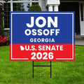 Jon Ossoff For Georgia Senate 2026 Yard Sign, Corrugated Plastic Senate Elections, Race Red White & Blue Yard Sign with Metal H-Stake