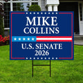 Mike Collins For Georgia Senate 2026 Yard Sign, Corrugated Plastic Senate Elections, Race Red White & Blue Yard Sign with Metal H-Stake