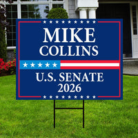 Mike Collins For Georgia Senate 2026 Yard Sign, Corrugated Plastic Senate Elections, Race Red White & Blue Yard Sign with Metal H-Stake