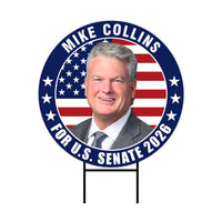 Mike Collins For Georgia Senate 2026 Yard Sign, Corrugated Plastic Senate Elections, Race Red White & Blue Yard Sign with Metal H-Stake