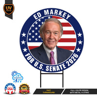 Ed Markey For Massachusetts Senate 2026 Yard Sign, Corrugated Plastic Senate Elections, Race Red White & Blue Yard Sign with Metal H-Stake