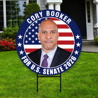 Cory Booker For New Jersey Senate 2026 Yard Sign, Corrugated Plastic Senate Elections, Race Red White & Blue Yard Sign with Metal H-Stake