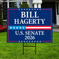 Bill Hagerty For Tennessee Senate 2026 Yard Sign, Corrugated Plastic Senate Elections, Race Red White & Blue Yard Sign with Metal H-Stake