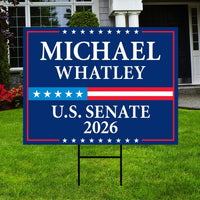 Michael Whatley For North Carolina Senate 2026 Yard Sign, Corrugated Senate Elections, Race Red White & Blue Yard Sign with Metal H-Stake