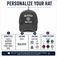 Captain Embroidered Hat, Personalized Skipper Baseball Cap, Custom Boat Captain Hat with Name, Nautical Dad Cap, Sailing Gift