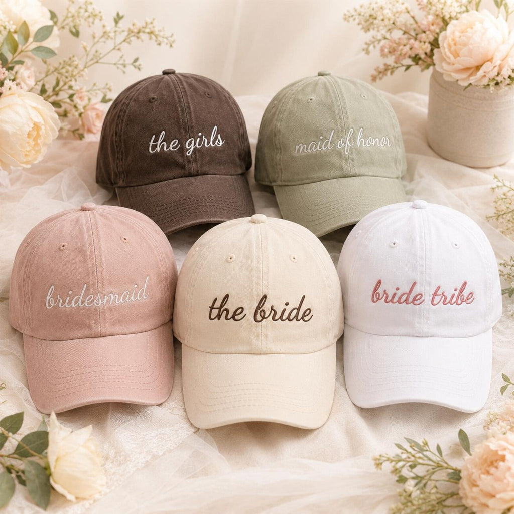 Perosnalized Bride Embroidered Hat, Bridesmaid Baseball Cap, Maid of Honor Hat, Bachelorette Party Hats, Bridal Shower Gift for Bride Tribe Embroidery