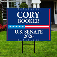 Cory Booker For New Jersey Senate 2026 Yard Sign, Corrugated Plastic Senate Elections, Race Red White & Blue Yard Sign with Metal H-Stake