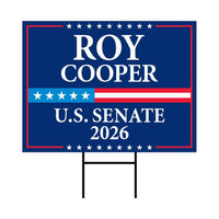 Roy Cooper For North Carolina Senate 2026 Yard Sign, Corrugated Senate Elections, Race Red White & Blue Yard Sign with Metal H-Stake