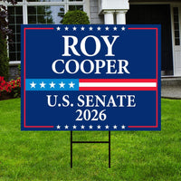 Roy Cooper For North Carolina Senate 2026 Yard Sign, Corrugated Senate Elections, Race Red White & Blue Yard Sign with Metal H-Stake