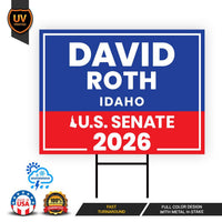 David Roth For Idaho Senate 2026 Yard Sign, Corrugated Plastic Senate Elections, Race Red White & Blue Yard Sign with Metal H-Stake