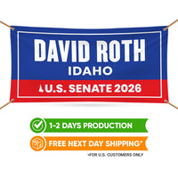 David Roth For Idaho U.S. Senate Banner Sign, 13 oz Waterproof US Senate Election 2026, Democratic Party Vinyl Banner With Metal Grommets