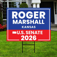 Roger Marshall For Kansas Senate 2026 Yard Sign, Corrugated Plastic Senate Elections, Race Red White & Blue Yard Sign with Metal H-Stake