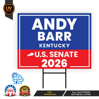 Andy Barr For Kentucky Senate 2026 Yard Sign, Corrugated Plastic Senate Elections, Race Red White & Blue Yard Sign with Metal H-Stake