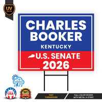 Charles Booker For Kentucky Senate 2026 Yard Sign, Corrugated Plastic Senate Elections, Race Red White & Blue Yard Sign with Metal H-Stake