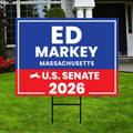 Ed Markey For Massachusetts Senate 2026 Yard Sign, Corrugated Plastic Senate Elections, Race Red White & Blue Yard Sign with Metal H-Stake