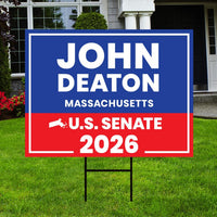John Deaton For Massachusetts Senate 2026 Yard Sign, Corrugated Plastic Senate Elections, Race Red White & Blue Yard Sign with Metal H-Stake