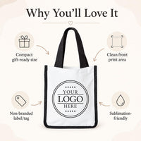 Custom Logo Small Tote Bag, Personalized Business Logo Bag, Sublimation Mini Tote, Branded Gift Bag, Trade Show Favor Tote Bag