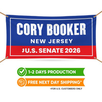 Cory Booker For New Jersey U.S. Senate Banner Sign, 13 oz Waterproof US Senate Election 2026, Democratic Vinyl Banner With Metal Grommets