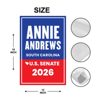 Annie Andrews For South Carolina Senate 2026 Garden Flag, Double Sided, 2026 Senate Flag, Elections Flag, Race Red White & Blue Flag