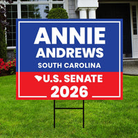 Annie Andrews For South Carolina Senate 2026 Yard Sign, Corrugated Senate Elections, Race Red White & Blue Yard Sign with Metal H-Stake