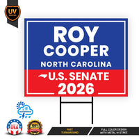Roy Cooper For North Carolina Senate 2026 Yard Sign, Corrugated Senate Elections, Race Red White & Blue Yard Sign with Metal H-Stake