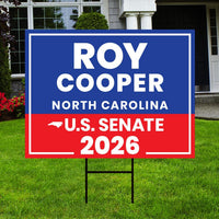 Roy Cooper For North Carolina Senate 2026 Yard Sign, Corrugated Senate Elections, Race Red White & Blue Yard Sign with Metal H-Stake