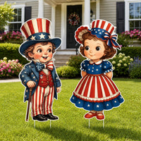 4th of July Decorations Outdoor, Patriotic Boy Girl Yard Signs with Stakes, America 250 Anniversary Cutout Lawn Decor, Independence Day