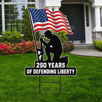 250 Years of Defending Liberty Yard Sign with H-Stake, Patriotic Soldier Lawn Decor, America 250 Anniversary Outdoor Sign, 4th of July Sign