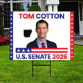 Tom Cotton For Arkansas Senate 2026 Yard Sign, Corrugated Plastic Senate Elections Race Red White & Blue Yard Sign with Metal H-Stake